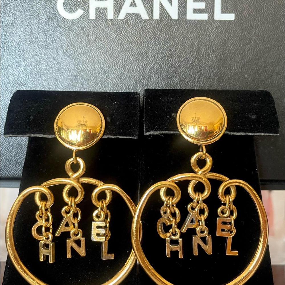 * SOLD *. CHANEL VINTAGE HOOP EARRINGS EARLY 1980’s - COLLECTOR'S PIECE